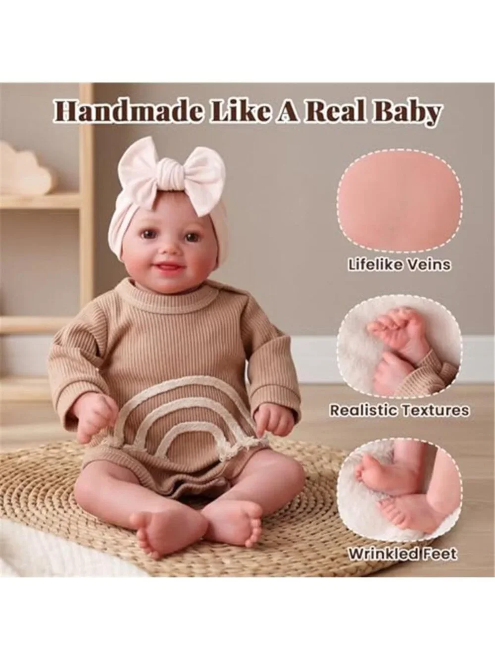 17 Inch Reborn Baby Doll Smiling Girl Soft Body Pacifier Bottle Rattles Set